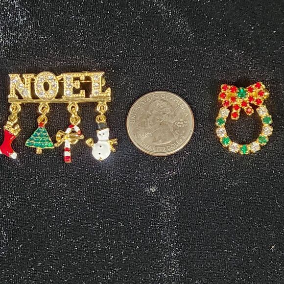 Set 4 Christmas Rhinestone Cluster Pins Brooch Wreath+ Avon Snowmen Earrings Vtg - Picture 6 of 9